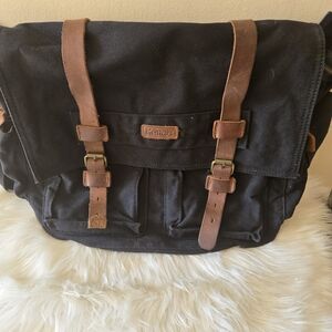 Kattee Military Messenger Canva Gray and Brown Leather Fits Cross Shoulder